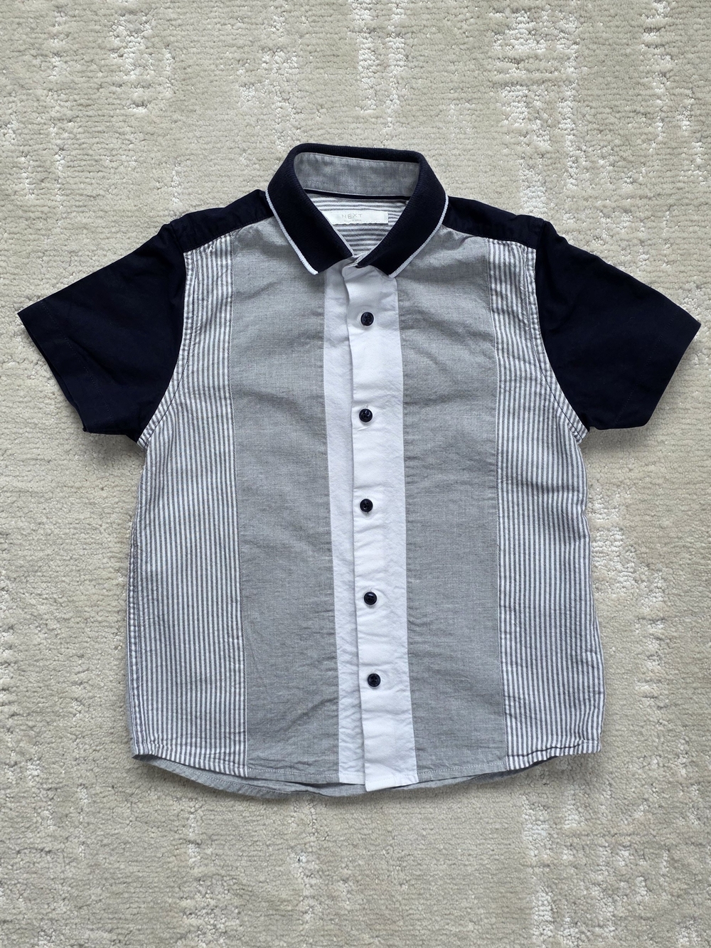 next Boy's Navy and Gray Short Sleeve Button Down Shirt